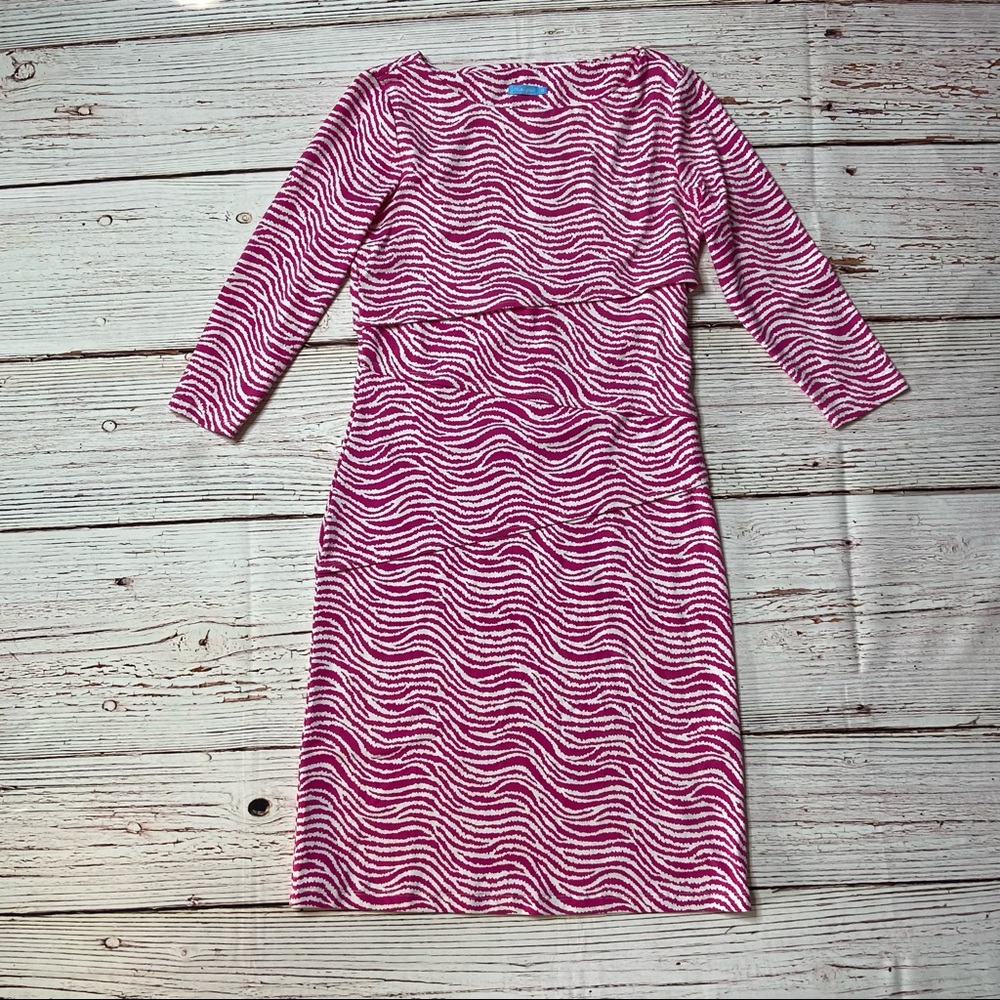 J McLaughlin Catalina Cloth Nicola Sheath Dress Rose and White Radio Wav… - Picture 3 of 12